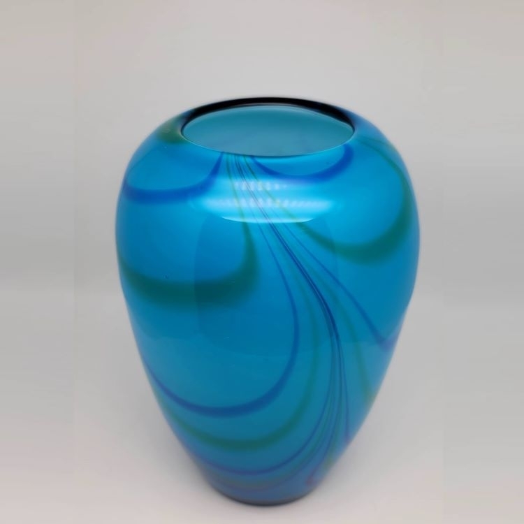 意大利Murano抽象圖案藍紋玻璃花瓶