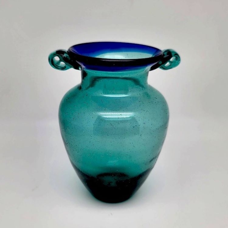 波蘭中古藍綠透明玻璃花瓶