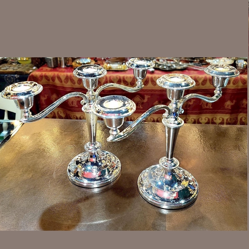 德國三頭銀燭台一對