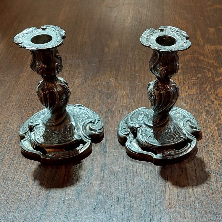 德國古董鍍銀蠟蠋台 (一對)